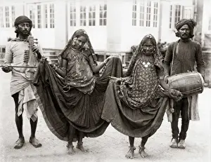 Dancing girls and musicians, India, circa 1880s