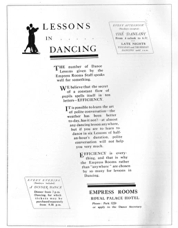Dancing lessons at the Empress Rooms, Royal Palace Hotel, Lo Dancing lessons at the Empress Rooms, Royal Palace Hotel, Lo