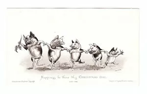 Images Dated 27th October 2015: Five dancing pigs on a Christmas card