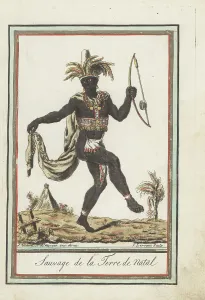Xhosa Prints: Dancing Zulu or Xhosa man of Natal with uhadi