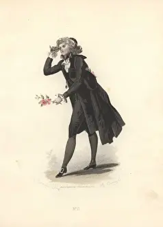 Directoire Prints: Dandy in black suit, breeches and stockings