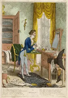 Curtains Prints: A dandy at his dressing table, 1818