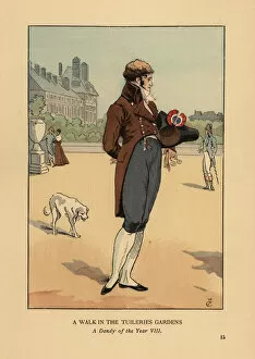 Images Dated 10th July 2019: A dandy on a walk in the Tuileries Gardens, 1800