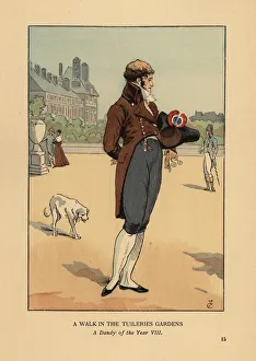 Images Dated 10th July 2019: A dandy on a walk in the Tuileries Gardens, 1800