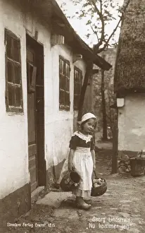 Potatoes Prints: Danish farm girl with basket of potatoes