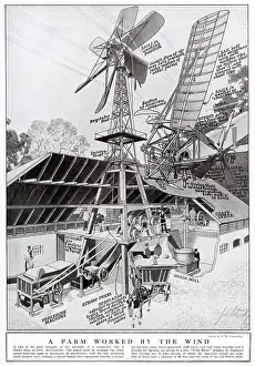 Shaft Prints: A Danish farm using wind-power in lots of their equipment: threshing machine
