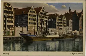 Harbours Prints: Danzig, Germany - warehouses in the harbour