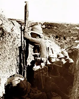 Dardanelles British Soldiers using periscope in trench, WW1