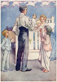 Barrie Prints: The Darling family in the children's nursery. Date: 1907