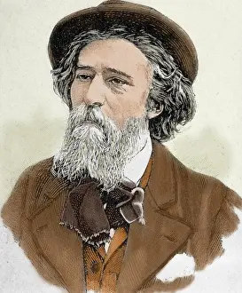 Alphonse Prints: Daudet, Alphonse (1840-1897). French writer. Colored engravi