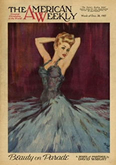 David Wright woman in blue evening dress