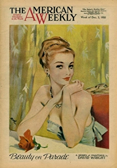 David Wright woman in pale blue evening dress