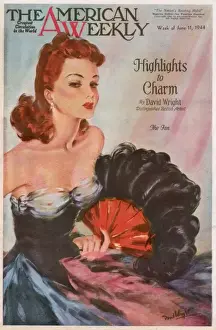 David Wright woman with red and black feather fan