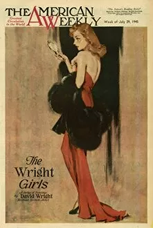 David Wright woman in red evening dress