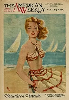 David Wright woman in red and white beachwear