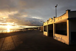 Stucco Gallery: Dawn light on old seaside shelter at Spittal, Northumberland