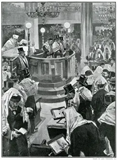 Synagogue Prints: Day of Atonement at Houndsditch Synagogue, London 1901