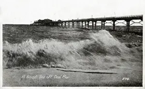 Stormy Prints: Deal, Kent - A Rough Sea off the Pier. Date: circa 1910s