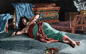 Snake Collection: Death of Cleopatra (69-30 BC). Engraving. Colored