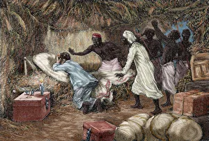 Colonialist Prints: Death of David Livingstone (1813-1873). Engraving. Colored