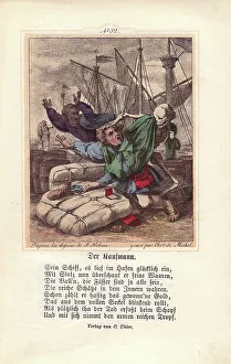 Holbein Prints: Death greets the Merchant after he has survived