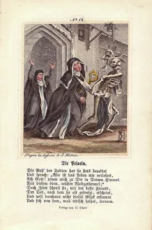 Abbess Prints: Death, grotesquely crowned with flags or feathers