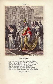 Holbein Prints: Death as an old woman points the Empress toward