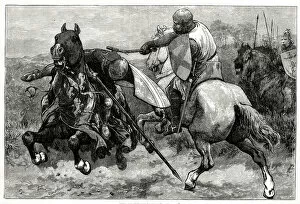 Images Dated 17th August 2021: Death of Sir Henry de Bohun, killed by Robert Bruces axe at the Battle of Bannockburn