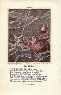 Holbein Prints: Death smashes the mast as the Ship Owner wrings