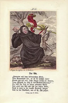 Abbot Prints: Death takes the Abbot's miter and drags him away