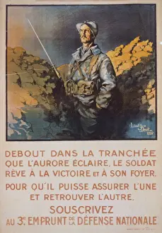 Debout dans la tranchee que l aurore eclaire, le soldat reve