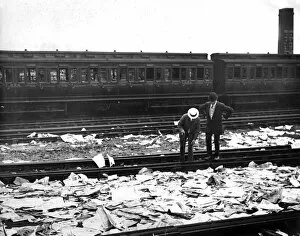 Debris following Llanelli railway strike riots, Wales