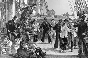 War Ship Prints: On the deck of a warship, Hands to Dance and Skylark, 1889
