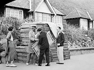 Deckchair Prints: A deckchair attendant, probably 1930s