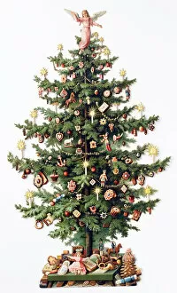 Decorated Christmas tree with toys below