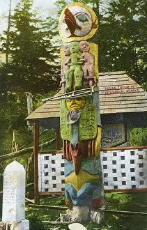 Decorated totem pole, Ketchikan, Alaska, USA
