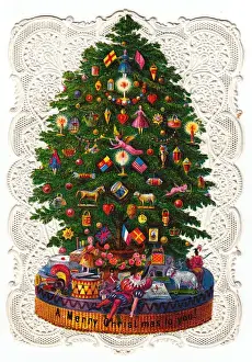 Decorated tree on a Christmas card