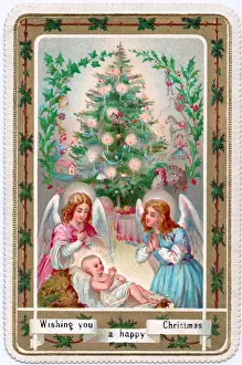 Decorated tree on a Christmas card