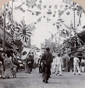 Decorations and flags, Benten Dori, Japan, c. 1900