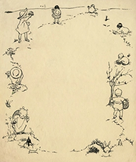 Decorative border of children, by Muriel Dawson