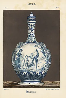 Faience Gallery: Decorative bottle from Rouen painted with