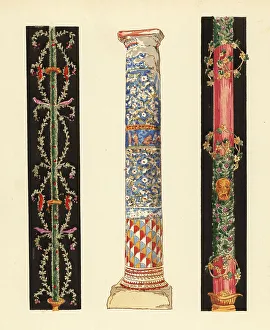 Decorative candlelabrae and column of enamel mosaic, Pompeii