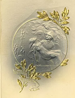 Decorative Card - Firefighter rescuing a woman