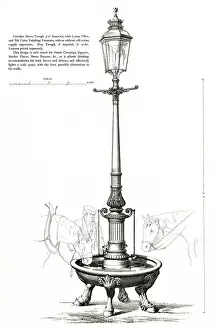 Troughs Prints: Decorative cast iron electric lamp pillar with drinking fountain for horses and driver