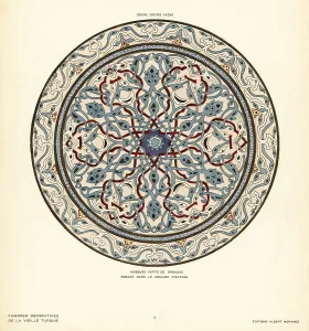 Rosette Prints: Decorative ceramic tile rosette with lattive and foliage pattern
