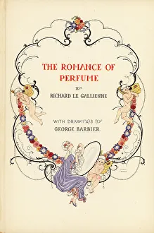 Flask Prints: Decorative front cover with vignette of woman at her toilette, R