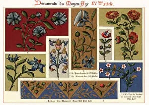 Typography Prints: Decorative floral borders from 15th century illuminated manuscri