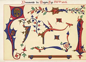 13th Century Prints: Decorative initial letters and borders from a 13th century illum
