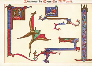 Dragons Prints: Decorative initial letters and borders from a 13th century illum