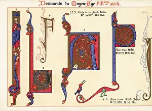 13th Century Prints: Decorative initial letters taken from 13th century illuminated B
